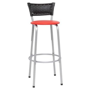 Imagem de Banqueta Alta Junco Preto Estrutura Prata 70cm Para Balcão Cozinha, Bar, Bistrô, Americano 01 Unidade - Itagold (Assento Vermelho)