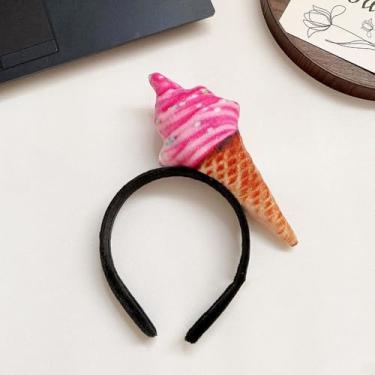 Imagem de Argola de cabelo simulado para comida e cabelo Spareribs, personalidade, asa de frango, faixa de cabeça fofa Hamburgo diária (sorvete rosa)