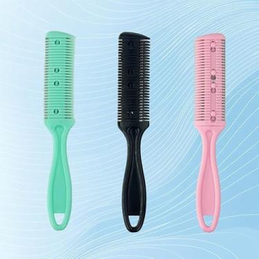 Imagem de Conjunto de lâminas de barbear de 3 peças com lâminas profissionais de dupla face e cortadores de cabelo frente e verso para penteados de ajuste fino DIY (preto, azul, rosa)