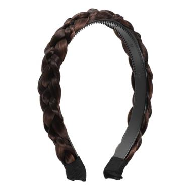 Imagem de Bandanas trançadas para peruca, faixas de cabelo sintético com trança, peruca trançada, faixa de cabelo trançada com dentes para mulheres, 2,5 cm de largura, marrom claro