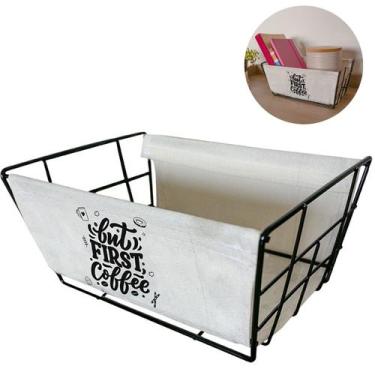 Imagem de Cesto Organizador Multiuso Lavanderia Cozinha Escritório Aço Preto Tec