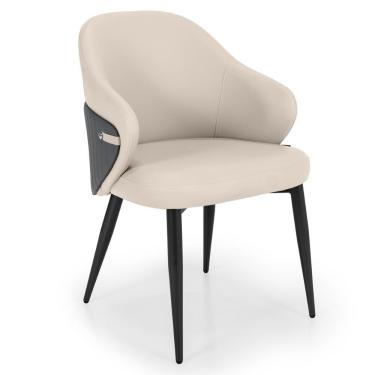Imagem de Cadeira De Jantar Estofada Milano Design Italiano Revestimento Em Pu Com Pés Metálicos E Encosto Ergonômico - Bege-cinza