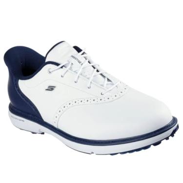 Imagem de Skechers Tênis de golfe masculino Prestige Slip-in Arch Fit, Branco/Azul-marinho Spikeless, 42