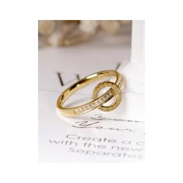 Imagem de Anel minimalista de aço inoxidável duplo de ouro 18 quilates com design de algarismos romanos, anel de dedo índice simples e suave, aniversário, dia dos namorados, noivado, casamento, presentes para