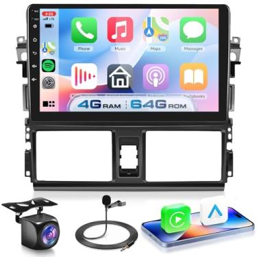 Imagem de 4G + 64G Android 15 estéreo automotivo para Toyota Yaris Vios 2013-2016 com Carplay sem fio Android Auto, 10,1 polegadas 1280 * 720 tela sensível ao toque GPS/WiFi/Bluetooth 5.0/FM/32EQ/SWC/câmera de