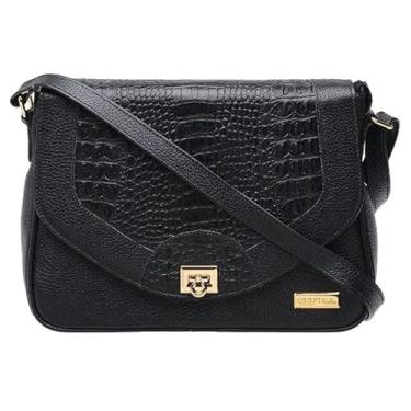 Imagem de Bolsa Feminina Transversal Tiracolo Média Couro Lila Sifra (PRETO)