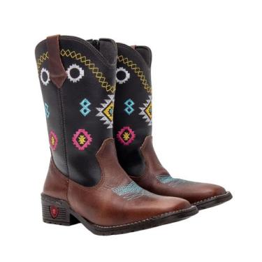 Imagem de Bota Infantil Texana Couro Bico Quadrado Café Texas Gold Xadrez, 28, M