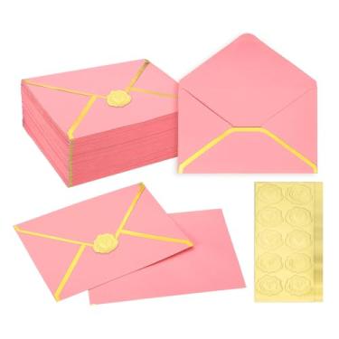 Imagem de PATIKIL Envelopes A7 100 peças, 12,7 x 17,8 cm, envelopes de convite de borda dourada, envelope de festa de correspondência, cartões de convite de casamento, aniversário, escritório, rosa