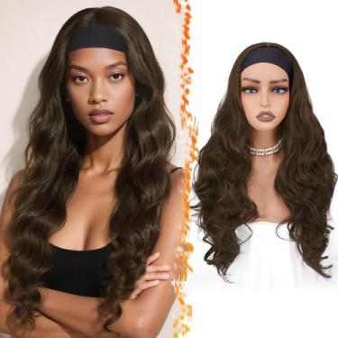 Imagem de Peruca com faixa de cabeça BARSDAR Long Body Wave sintética 66 cm marr