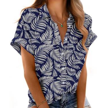 Imagem de Camisa Mintreus com decote em V, manga curta, botões, solta, branca, f