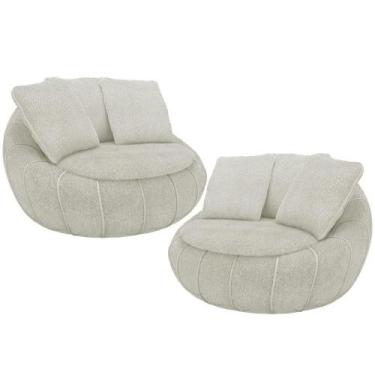 Imagem de Kit 02 Poltronas Decorativa Giratória Kira M03 Bouclê Bege Claro - Lya