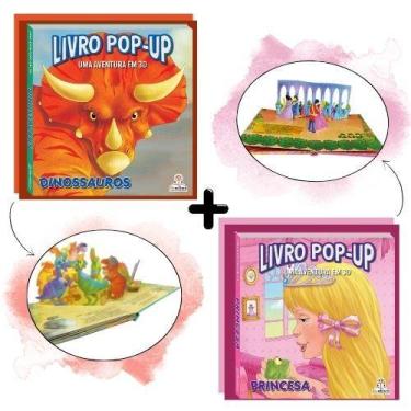 Imagem de Kit Aventuras em 3D  2 Livros Pop-Up Dinossauros + Princesa  Leitura D