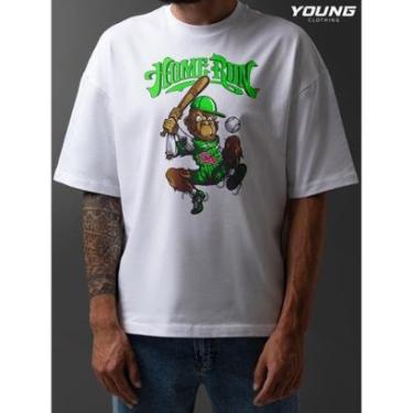 Imagem de Camiseta Oversized Monkey Baseball Streetwear Algodao Unissex Branco-Masculino