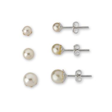 Imagem de Kit Trio Brincos Perola Sintética Prata 925