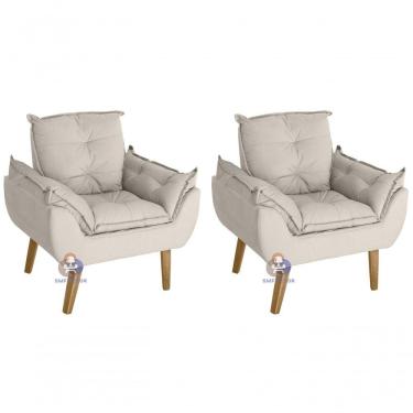 Imagem de Kit 02 Poltrona/cadeira Decorativa Glamour Com Pés Quadrado Bege