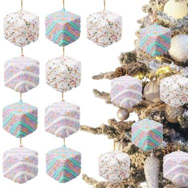 Imagem de Conjunto de 9 enfeites quadrados de sobremesa de Natal, enfeites de pendurar para árvore de Natal, sobremesas, decorações de festa, enfeites de festa temáticos de candyland para Natal, Ano Novo