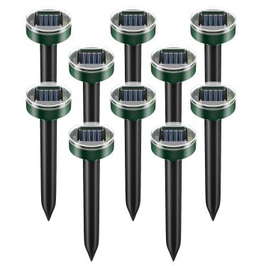 Imagem de Pacote com 10 repelentes de toupeiras alimentados por energia solar, estaca de dissuasão ultrassônica à prova d'água, livre-se de cobras, veados, esquilos, vole, marmota, gambá, repelente sônico ao ar