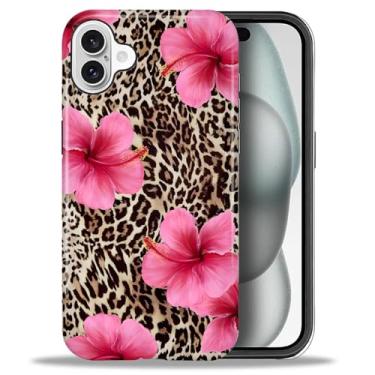 Imagem de Capa para iPhone 16 Estética Padrão Bonito Fino À Prova de Choque Proteção de Corpo Inteiro para Meninas Mulheres, Estampa de Cheetah de Leopardo P Hibisco