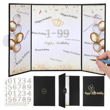 Imagem de Neyauo Decorações de festa de feliz aniversário de 1º a 99º ouro preto 29,5 cm x 21,1 cm Livro de visitas de aniversário de assinatura alternativa para homens e mulheres adequado para todas as idades