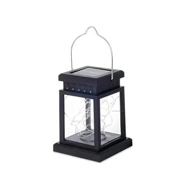 Imagem de Luminária Solar LED Decorativa, Lampião Suspenso Preto, 12.5x9cm, Energia Solar, Luz Noturna para Jardim e Área Externa, IP65, 1.5W, 6h Autonomia