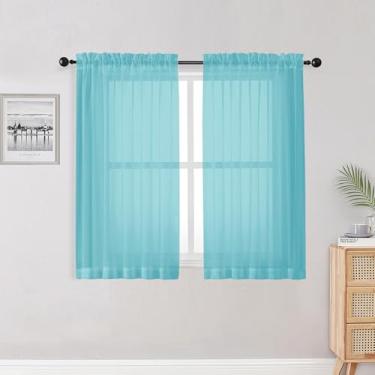 Imagem de OWENIE Cortinas transparentes Aqua Kitchen para quarto, sala de estar, 114 cm de comprimento, quarto, cortina transparente de voile de filtragem de luz sólida macia para janela pequena, 106,7 cm L x