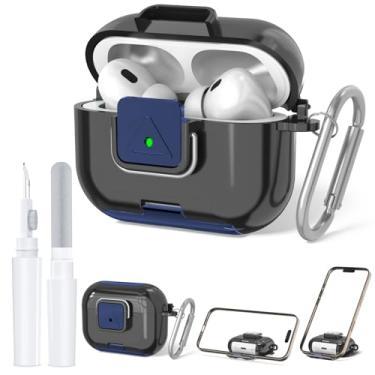 Imagem de Capa de bloqueio seguro para AirPods Pro 2 com suporte de telefone, capa protetora QINZAC macia e transparente TPU à prova de choque para Airpods Pro 2ª/1ª geração, acessórios com caneta de limpeza e