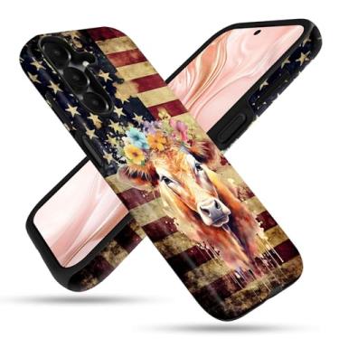 Imagem de FGDRFGRW Capa projetada para Samsung Galaxy A16 5G, 2 camadas TPU + PC, capa protetora à prova de choque – bandeira americana vaca