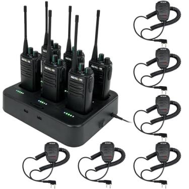 Imagem de Retevis RB29 Walkie Talkies com microfone de ombro, rádios bidirecionais recarregáveis, pacote com 6, com carregador multigrupo de 6 vias, progresso de carregamento intuitivo, rádio bidirecional