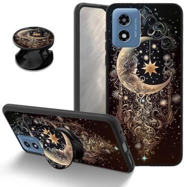 Imagem de Capa Moon Girl para Motorola Moto G Play 4G 2024, capa protetora de TPU macio à prova de choque com suporte combinando, capa de telefone fina antiarranhões para Moto G Play 4G 2024 de 6,5 polegadas