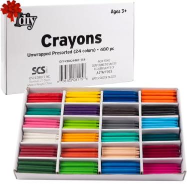 Imagem de Giz de cera a granel IDIY desembrulhado (pré-sortido 480 ct, 24 cores, 20 cada) - sem papel, testado pela ASTM, para crianças, professores, sala de aula de arte, material escolar, projetos de