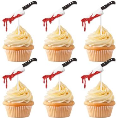 Imagem de 18Pcs Halloween Knife Dessert Cupcake Toppers,Pick For Horror Blood Knife Cheer to Halloween Theme Happy Birthday Party Decoration Supplies