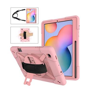 Imagem de Capa Kowauri para Samsung Galaxy Tab S6 Lite 10,4" 2020 modelo SM-P610 SM-P615, capa de armadura híbrida resistente à prova de quedas à prova de choque com alça de mão de suporte, Rose Gold