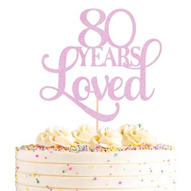 Imagem de AHAORAY 80 Years Loved Cake Topper - Glitter 80th Birthday Cake Decorating Supplies, Perfect for Wedding, Anniversary or Birthday Party Decorations, Photo Booth Props (Pink)