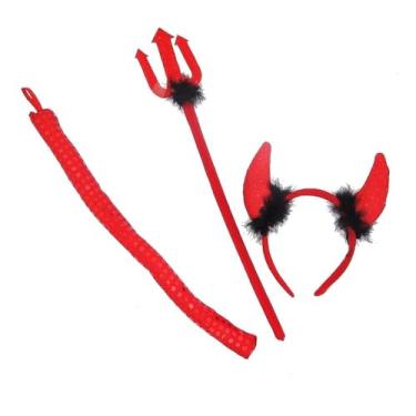 Imagem de Kit Diabinha Vermelho com Tiara Tridente e Rabo