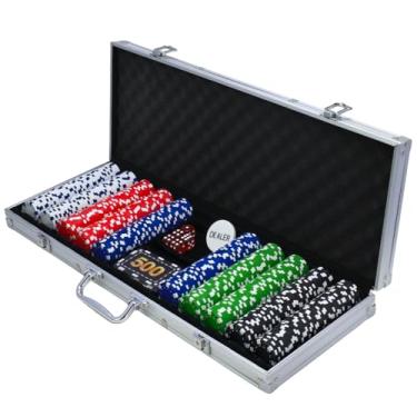 Imagem de Kit Jogo de Poker Maleta com 500 Fichas Acrílico Sem Numeração, Dealer, Dados e Cartões