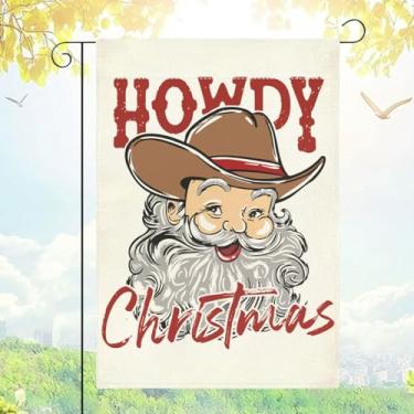 Imagem de Bandeira engraçada de jardim de inverno caubói Papai Noel bandeiras de jardim decoração ao ar livre bandeiras de férias de inverno dupla face pequena serapilheira 30 x 45 cm para quintal externo