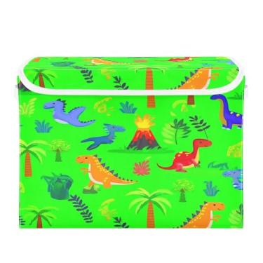 Imagem de SEHANY Cestas de armazenamento engraçadas de dinossauro com tampas, organizador de caixa de armazenamento dobrável, caixas de armazenamento de armário de tecido para roupas cobertor de escritório