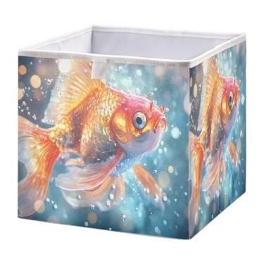 Imagem de SEHANY Cesto de armazenamento dobrável fofo de peixe koi, grande dobrável, organizador de tecido, cestas de armazenamento para roupas, brinquedos, livros, armário, berçário, 28 x 28 x 28 cm