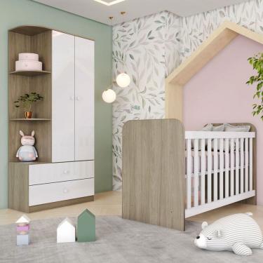 Imagem de Quarto de Bebê Completo Labirinto 2 Portas 2 Gavetas Rústico/Branco - Henn