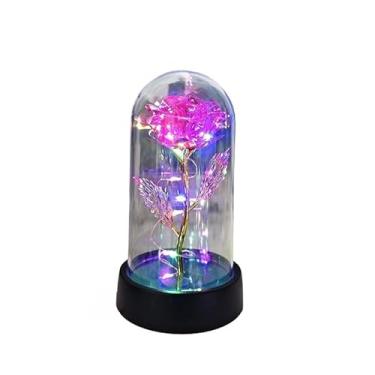 Imagem de Presente Feminino, Natal Presente Rosa Encantada com Iluminação Led – Rosa Eterna em Terrário,15,5×8,8×8,8 Cm(ROXO)