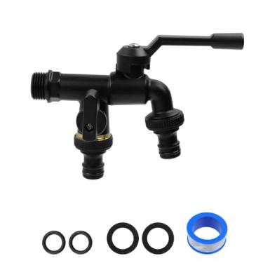 Imagem de Tighall Torneira externa de saída dupla, rosca NPT de entrada macho de 1/2 polegada, torneira de latão à prova de gelo uma em duas para válvula de entrada de máquina de lavar, para conector de