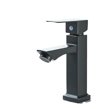 Imagem de Torneira de Lavabo/Banheiro Prata Luxo Metal Moderna Cuba Inox Quadrada Cromado Ouro polido, Design Moderno para Cuba Quadrada, Acabamento em Preto, para Água Quente e Fria(Preto)