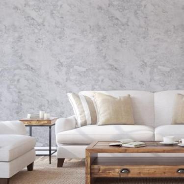 Imagem de Papel de parede decorativo de papel de contato de mármore da RoyalWallSkins com efeito de aparência de granito - Fosco 60 cm x 200 cm - Papel de parede autoadesivo para destacar e colar, White Gray MCP1124MT