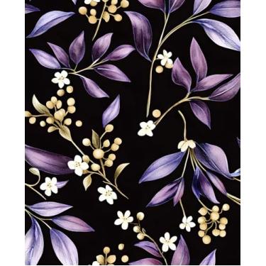 Imagem de VOLEAAR Papel de parede vintage Dark Peel and Stick, folha roxa preta, vinil autoadesivo removível para banheiro, quarto, cozinha, gaveta, armário, decoração de parede com padrão floral dourado