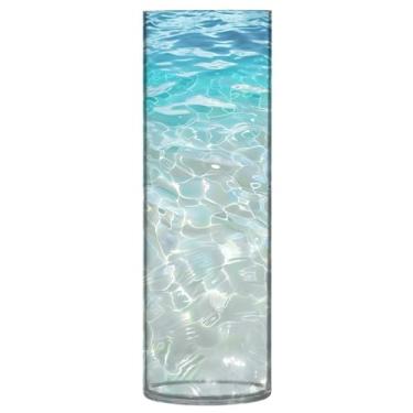 Imagem de CEBUGI Vaso de flores azul de água do mar 10 x 30 cm, vaso cilíndrico para flores, vaso transparente inquebrável para decoração de casa de festa de casamento
