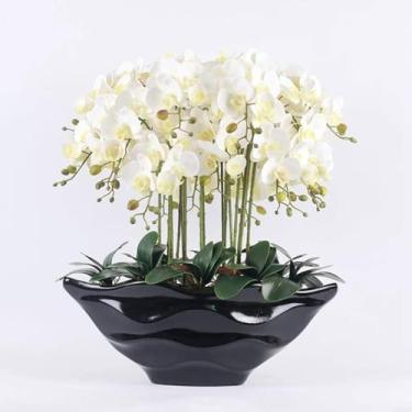 Imagem de LMJYU Flores artificiais Phalaenopsis 65 cm orquídeas falsas com vaso conjunto orquídea artificial poliuretano decoração de casa flores artificiais flores artificiais