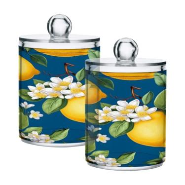 Imagem de CEBUGI Dispensador de suporte Qtip para cotonetes, bolas, almofadas de fio dental palitos de limão frasco de boticário de plástico transparente com tampa acessórios essenciais de banheiro, decoração