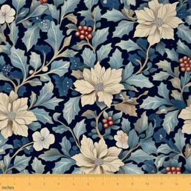 Imagem de Erosebridal Tecido floral amarelo vermelho verde flores de jardim por jarda 1 jarda | Tecido de estofamento botânico de folhas naturais para cadeiras estética à prova d'água decoração ao ar livre