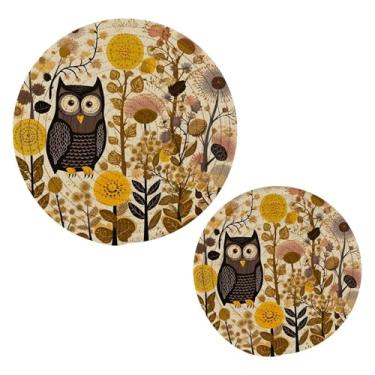 Imagem de Wassud Conjunto de tripé de coruja fofo para pratos quentes, suportes redondos de algodão, almofadas quentes, porta-copos elegantes, decoração de cozinha e acessórios, 2 peças