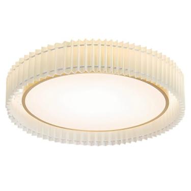 Imagem de Luminária de teto LED semi-embutida com cúpula de tecido em formato de tambor - Dourado escovado vintage, estilo tradicional para quarto.